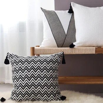 45X45CM Juoda balta geometrinis pagalvėlė padengti užvalkalas dekoratyvinis juosmens pagalvės dangtelis su kutas pakraščiuose sofos atlošo dekoras