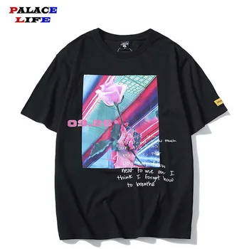 Vyrai Hip-Hop Laišką rose print T Shirt 2020 Streetwear Medvilnės Aukštos Kokybės Vasaros Harajuku Tee Pora Viršų