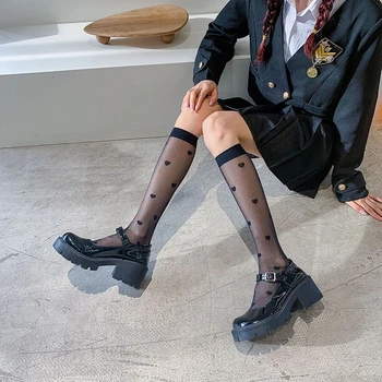 Lolita Širdies Dot SocksWomen Ultra-plonas Didelio Kelio Kojinės Mergaitėms JK Skaidrios, Ilgos Kojinės Moteriškos Vasaros Suknelė calcetines media