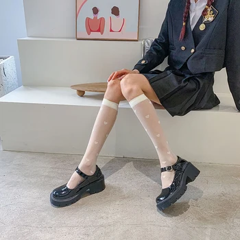Lolita Širdies Dot SocksWomen Ultra-plonas Didelio Kelio Kojinės Mergaitėms JK Skaidrios, Ilgos Kojinės Moteriškos Vasaros Suknelė calcetines media