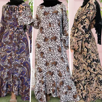WEPBEL Mados Moterų Musulmonų Suknelę Siūlėmis Užsiliepsnojo ilgomis Rankovėmis Arabų Abaja Visiškai Mygtuką Slim Fit Aukšto Liemens Apdaras Musulmonų Suknelė