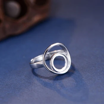 Žiedas Tuščias (8x8mm Apvali Neužpildyta) Reguliuojamas Žiedas Tuščias, Ilgam Balto Aukso Padengtą 925 Sidabro Žiedas Bazės R814B