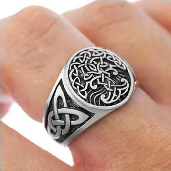 Gyvybės medis Celtics Knotwork Žiedas Vyrams iš Nerūdijančio Plieno Skandinavų Amuletas Juvelyras