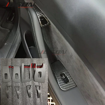8pcs Nekilnojamojo Anglies Pluošto Tesla Model 3 2017 - 2020 M. Automobilių Reikmenys Lango Pakėlimo Jungiklis, Mygtukas Rėmo Duris Atviras Skydelio Apdaila