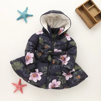 2021 žiemos striukė mergaitei drabužius vaikams mados gėlių spausdinti parko storas vilnos šiltas kailis vaikų snowsuit drabužių 2-10 metų