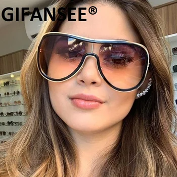 GIFANSEE Vienas Gabalas Tuščiaviduriai Iš Rėmelių Moterų Akiniai nuo saulės Vyrams, Prekės ženklo Dizaineris Negabaritinių Vienodo Nuolydžio Taurės Moterų atspalvių akiniai