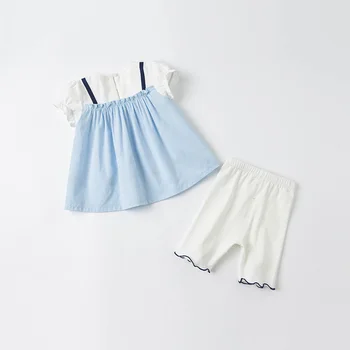 DBM18129 dave bella vasaros kūdikių mergaičių mielas lankas animacinių filmų spausdinti drabužių rinkiniai vaikams mados trumpas rankovės komplektai vaikams 2 vnt kostiumas