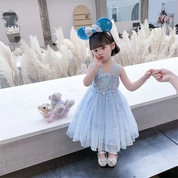 Boutique Vasaros Kūdikių Mergaičių Snow White Dress Helovinas Elsa Kostiumas Gimtadienio Mielas Kūdikis Princesė Dress Up Mėlyna Tutu Suknelė