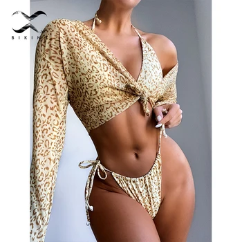 2021 Seksualus leopardas spausdinti bikini 3 gabalus padengti iki maudymosi kostiumėliai, Trikampis micro maudymosi kostiumėlį moterų plaukimo kostiumas Aukštos sumažinti maudymosi kostiumas