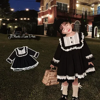Ispanijos Kūdikių Suknelės Mergaitėms Derliaus Prom Goth Suknelė Vaikų Lolita Vakaro Drabužiai Vaikams Long Sleeve Black Princess Drabužiai