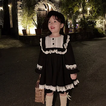 Ispanijos Kūdikių Suknelės Mergaitėms Derliaus Prom Goth Suknelė Vaikų Lolita Vakaro Drabužiai Vaikams Long Sleeve Black Princess Drabužiai