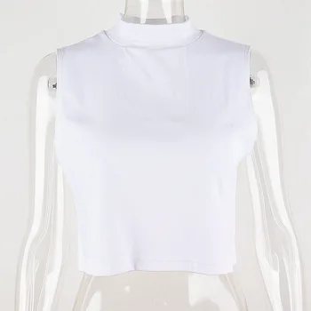 2000-ųjų Streetwear Pagrindinio Atsirišo Balta Kūdikių Tankai Y2K Estetika Golfo Apykaklės, Rankovių Apkarpyti Viršūnes Atsitiktinis Marškinėliai Pavasario