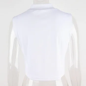 2000-ųjų Streetwear Pagrindinio Atsirišo Balta Kūdikių Tankai Y2K Estetika Golfo Apykaklės, Rankovių Apkarpyti Viršūnes Atsitiktinis Marškinėliai Pavasario