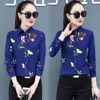 Naujas Atvyksta Pavasarį, Rudenį Slim Dugno Viršūnes Elegantiškas Mados Office Atspausdinta Marškinėliai Moterims Palaidinės Korėjos Šifono Marškinėliai Blusas