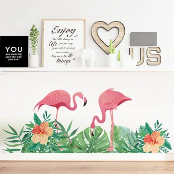 Rankomis Dažyti Flamingo Pora Sienų Lipdukai kambarių, Miegamojo, Virtuvės Sienos Lipdukai Žolės Baseboard Lipdukas Namų Dekoro