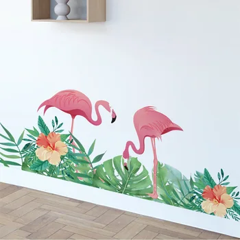 Rankomis Dažyti Flamingo Pora Sienų Lipdukai kambarių, Miegamojo, Virtuvės Sienos Lipdukai Žolės Baseboard Lipdukas Namų Dekoro
