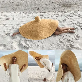 Mados Didelių Saulės Skrybėlę Paplūdimio Anti-UV Apsaugos nuo Saulės, Sulankstomas Šiaudų Dangtelis Dangtelis, Sulankstomas Paplūdimio Šiaudų Skrybėlę Lauko 90cm Saulės Skrybėlę