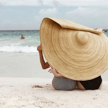 Mados Didelių Saulės Skrybėlę Paplūdimio Anti-UV Apsaugos nuo Saulės, Sulankstomas Šiaudų Dangtelis Dangtelis, Sulankstomas Paplūdimio Šiaudų Skrybėlę Lauko 90cm Saulės Skrybėlę