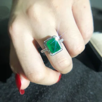 925 Sterlingas Sidabro Žiedai Elegantiškas Žalias Smaragdas Brangakmenio Klasikinis Fine Jewelry Aukštos Kokybės Sužadėtuvių Prabangus Žiedas Moters