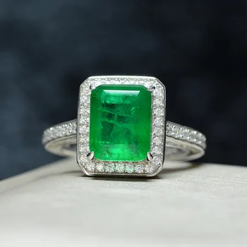 925 Sterlingas Sidabro Žiedai Elegantiškas Žalias Smaragdas Brangakmenio Klasikinis Fine Jewelry Aukštos Kokybės Sužadėtuvių Prabangus Žiedas Moters