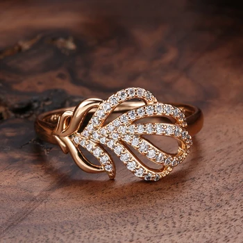 Kinel Karšto 585 Rose Gold Crystal Gėlės Žiedas Mados Gamtos Cirkonis Derliaus Žiedas Moterims, Dovana Dienos Fine Jewelry
