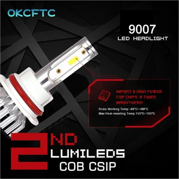 OKCFTC Du vnt. LED 9004 9007 Auto S2 Automobilio Žibintų Lemputės 72W 8000LM 6500K 12V 200M apšvietimo diapazonas