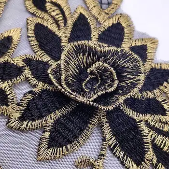 Prabangūs, Aukso Spalvos 3D Išaugo Padirbtų Nėrinių Apykaklę Corsage Aplikacijos Akių Siuvinėjimo Scrapbooking Vestuvių Suknelė Siuvimo Guipure Dekoras