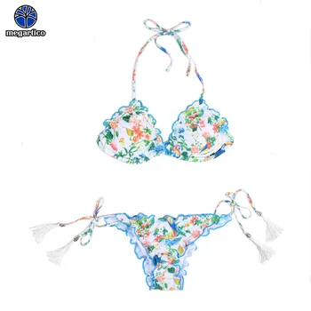 Megartico maudymosi kostiumėliai moterims bikini 2019 brasiliana 2 gabalas gėlių maudymosi kostiumėlį, raukiniai mielas maudymosi kostiumą lady apynasrio paplūdimio