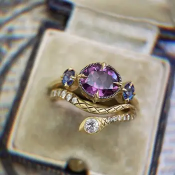 Prabangaus Restorano Violetinė Crystal Akmens Žiedas Nustatyti Moterų Mados Aukso Inkrustacijos Cirkonis Vestuvių Dalyvavimo Šalies Papuošalai, Dovanos
