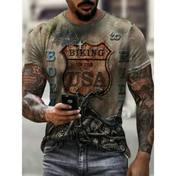 Vasaros vyriški T-Shirt Europos Ir Amerikos Gatvės Mados DVIRAČIAIS MUMS 3D Atspausdintas Drabužius, Laisvi Didelio Dydžio Greitai-Džiovinimo T-Shirt