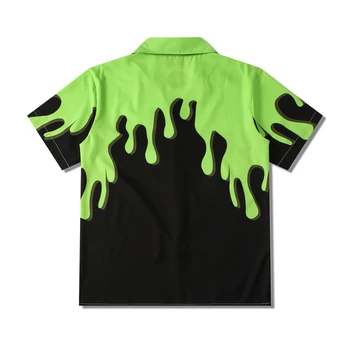 Mada Vasarą žali dažai Spausdinti Marškinėliai Vyrams Atsitiktinis Turn-žemyn Apykaklės Trumpas Rankovės Havajų Marškinėliai Hip-Hop Camisa Masculina
