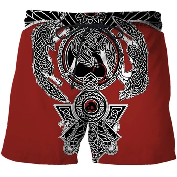 2021 Nauja Viking Tatuiruotė Kariai Legendos Simbolis Harajuku NewFashion Vyrų/Moterų 3DPrint Vasaros Streetwear Paplūdimio Šortai Trumpas Kelnes