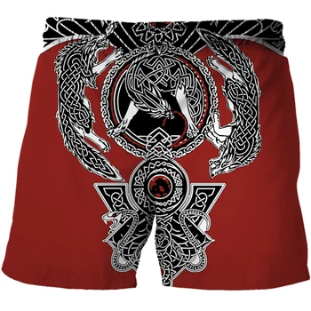 2021 Nauja Viking Tatuiruotė Kariai Legendos Simbolis Harajuku NewFashion Vyrų/Moterų 3DPrint Vasaros Streetwear Paplūdimio Šortai Trumpas Kelnes
