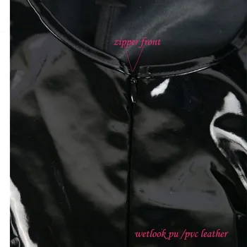 Plius Dydžio Juodos Dirbtiniais odos Jumpsuit ilgomis Rankovėmis Moterims PU Wetlook PVC Catsuit Odos Bodysuits Stora Triko