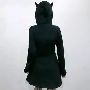 Moterų Kačių Ausų Hoodie Juodas Megztinis ilgomis Rankovėmis su Gobtuvu Mielas korėjos Harajuku Palaidinukė Suknelė Cool Girl High Street Wear
