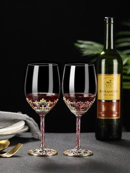 Kūrybinės emalio spalvos raudono vyno stiklo decanter nustatyti buitinių kristalų švino stiklo goblet vyno taurė