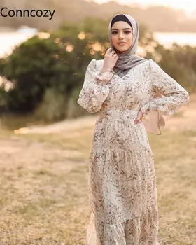 Mados Plius Dydis Musulmonų Suknelė Moterų Islamo Gėlių Spausdinti Suknelė, Saldus, Elegantiškas Boho Paplūdimio Grindų Ilgio Suknelė Europos Drabužių
