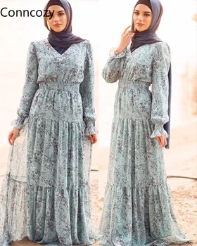 Mados Plius Dydis Musulmonų Suknelė Moterų Islamo Gėlių Spausdinti Suknelė, Saldus, Elegantiškas Boho Paplūdimio Grindų Ilgio Suknelė Europos Drabužių