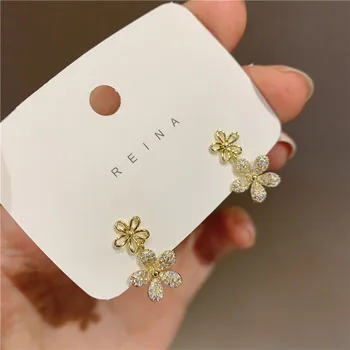 Korėjos Naujo Dizaino bižuterijos 14K Auksu Išskirtinį AAA Cirkonis Tuščiaviduriai Gėlių Auskarai Elegantiškas Moterų Vestuvių Priedai