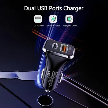 USB C Automobilinis Įkroviklis Super Mini Metalo 36W Greitas USB Automobilinis Įkroviklis PD QC 3.0 Dual Port Automobilio Adapteris, Skirtas 