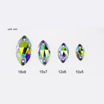 100vnt Navette Siuvimo Crystal AB Cirkonio Flatback K5 Stiklo Aplikacijos Siūti Deimanto Arklys Akių Brangakmenių Masės Rankdarbiams