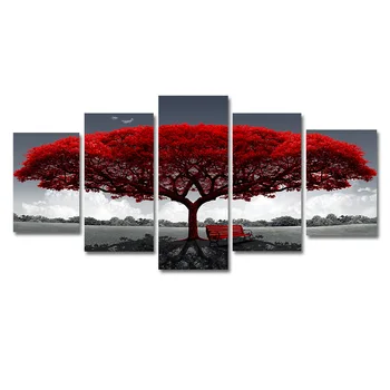 Raudonas Medis 5-rėmo Dažymo Šiuolaikinės Šeimos Kambarį Apdailos Drobė wu kuang hua xin Sienos Nuotraukas, už Kambarį