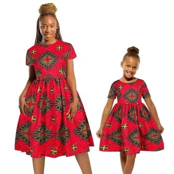 Afrikos 2021 Mamytė Ir Man Suknelė Trumpomis Rankovėmis Moterims Ir Mergina Dress Šeimos Atitikimo Komplektus Vasaros Suknelės Motina Dukra Drabužiai
