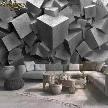 Beibehang užsakymą Cemento blokas geometrijos sienų tapetai Šiuolaikinio Gyvenimo, Kambaryje Sofa-lova, TV Foną, Vandeniui Tapetai, Sienų danga