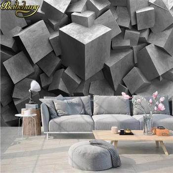 Beibehang užsakymą Cemento blokas geometrijos sienų tapetai Šiuolaikinio Gyvenimo, Kambaryje Sofa-lova, TV Foną, Vandeniui Tapetai, Sienų danga