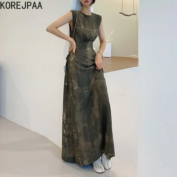 Korejpaa Moterų Suknelė 2021 M. Vasarą Korėjos Elegantiškos Ponios Elegantiškas, Seksualus Temperamentas Apvalios Kaklo Tuščiaviduriai Rodo, Juosmens Rašalo Spausdinimo Vest Vestido