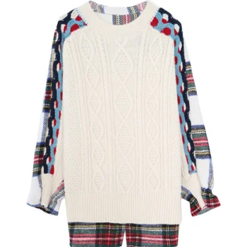 Pranešk apie netikrą Dviejų dalių Džemperis Moterims Prarasti Išorinis Dėvėti 2020 Nnew Rudens ir Žiemos Tingus Stiliaus Marškinėliai Susiuvimo Megztinis Megztas Viršų