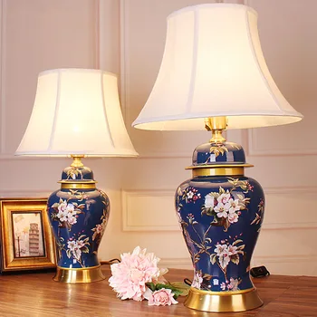 Europos Retro Stiliaus Gėlių Sodas Keramikos mėlyna Stalo Lempos Miegamojo, Naktiniai staleliai, Lempa kambarį tyrimas