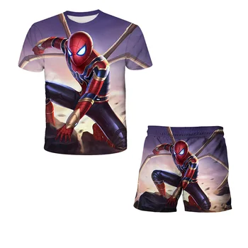 Kūdikis, berniukas, Nustato 3D Spiderman Marškinėliai Vasaros Kostiumai Berniukams, Mergaitėms Rinkiniai Top+shorts 2vnt Rinkiniai Sportinis Kostiumas Kietas Tshirts Kelnes Nustato 4-14Y