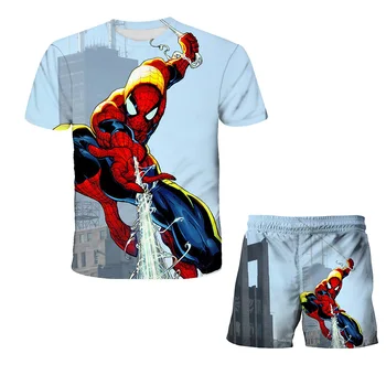 Kūdikis, berniukas, Nustato 3D Spiderman Marškinėliai Vasaros Kostiumai Berniukams, Mergaitėms Rinkiniai Top+shorts 2vnt Rinkiniai Sportinis Kostiumas Kietas Tshirts Kelnes Nustato 4-14Y